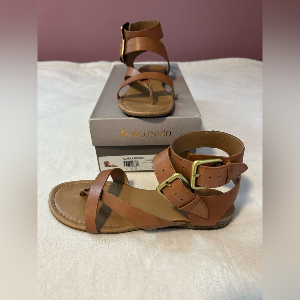 Franco Sarto sandals size 8 womens Glinda Camelot LE brown summer gladiator shoe